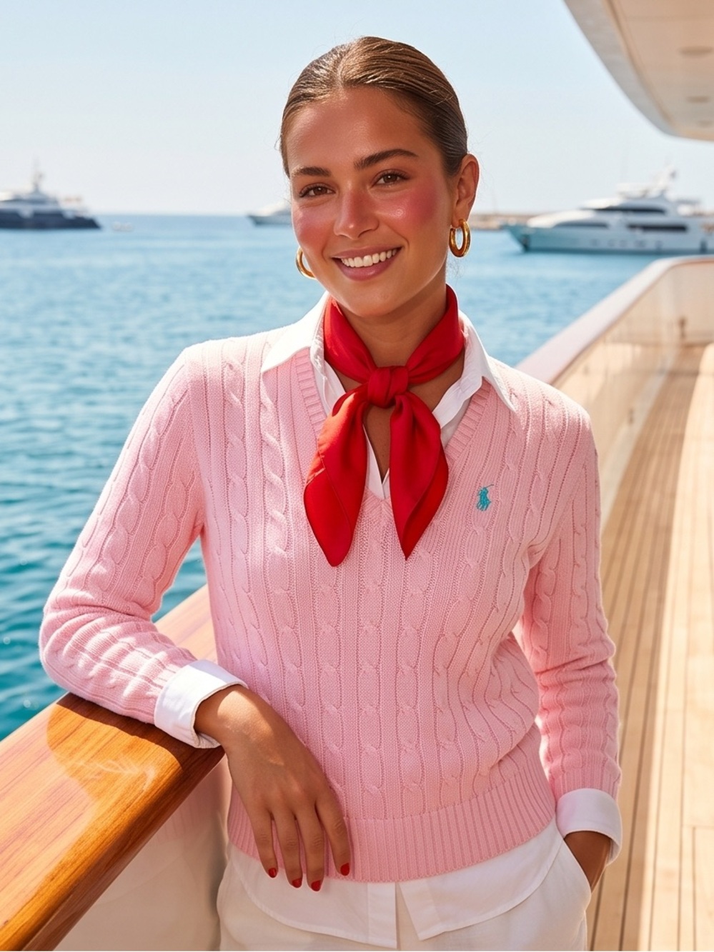 Ralph Lauren Pink Cable-Knit V-Neck Sweater